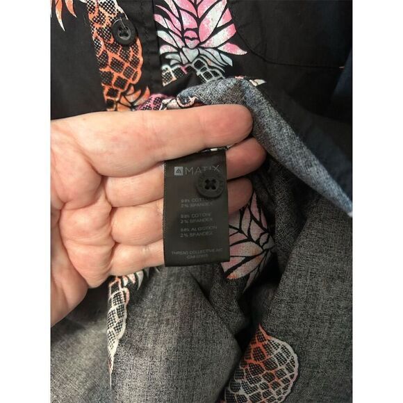 Matix Men's Pineapple Print Short Sleeve Button-Up Shirt Black XL - Picture 5 of 6